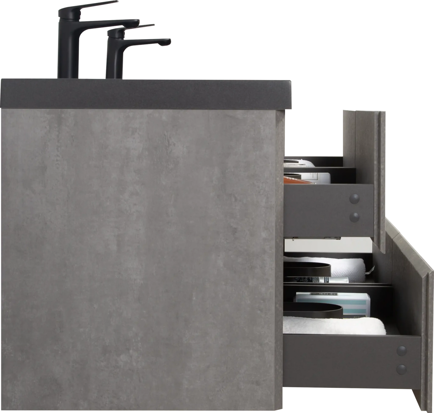 59/71" Grey Modern Floating Bathroom Vanity with Double Black Quartz Top & Soft Close Drawers color: Grey