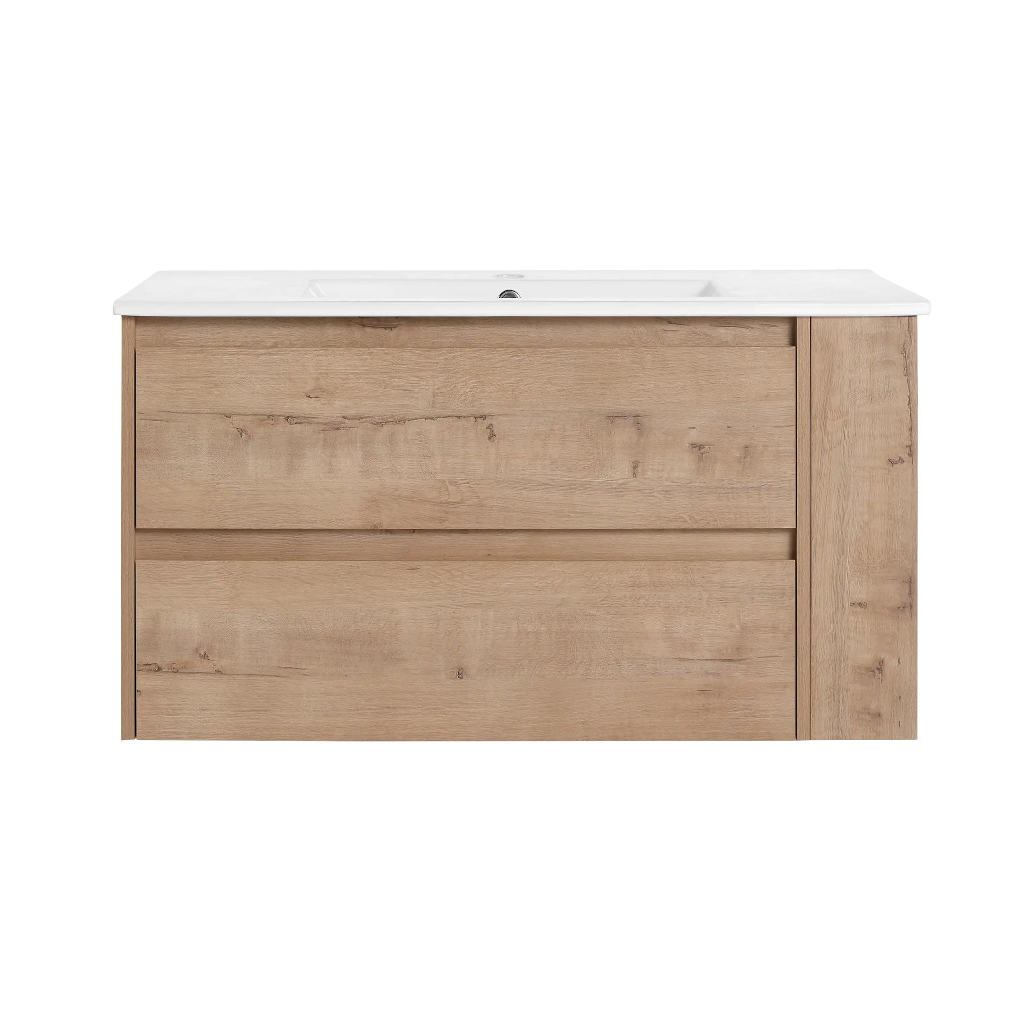 36" wall mounted bathroom vanity front view with minimalist oak design | Ace Decor