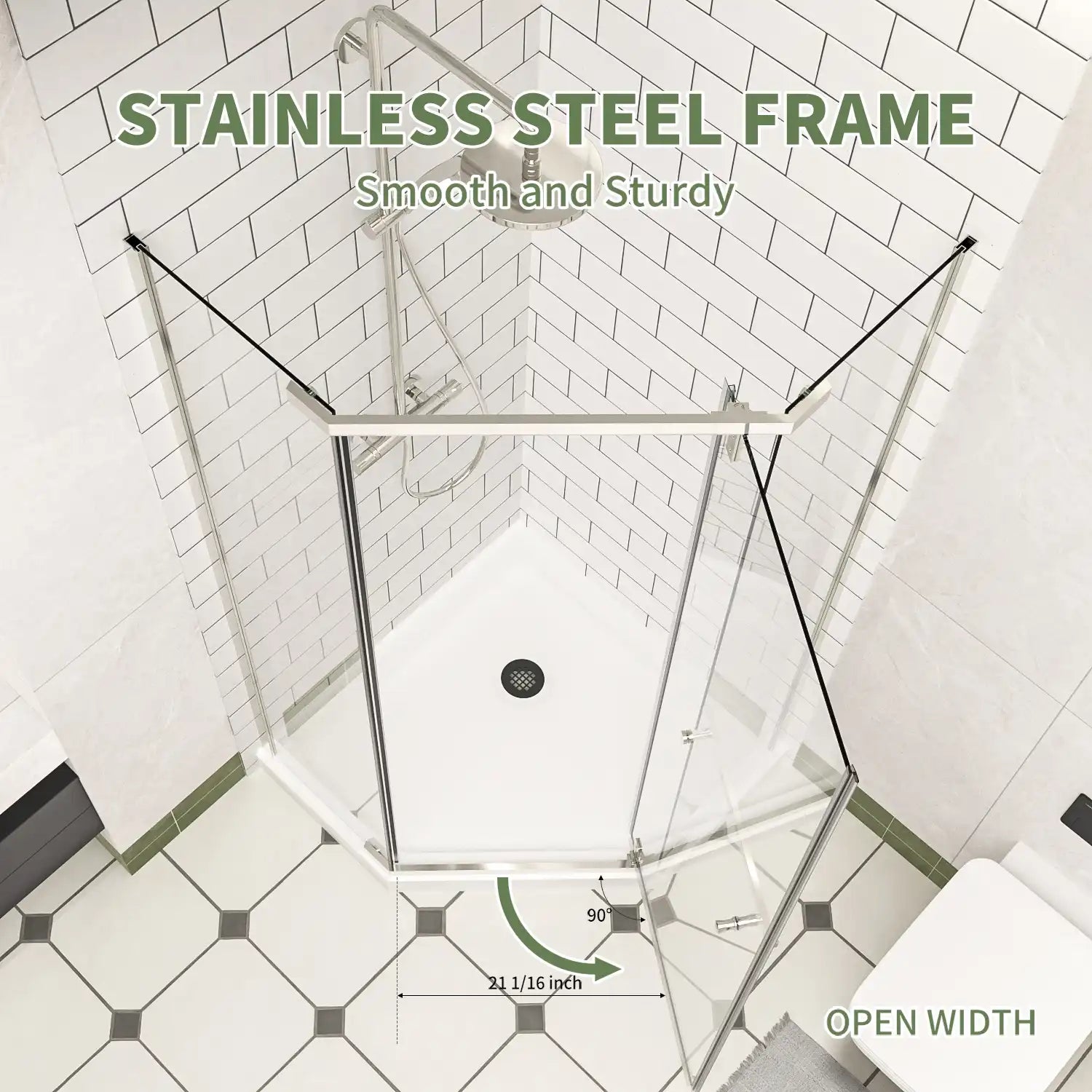 Corner Shower Enclosure 35.56&quot; D x 35.56&quot; W x 72&quot; H Frameless Neo-Angle Shower Enclosure, 1/4&quot; (6mm) Clear SGCC Tempered Glass