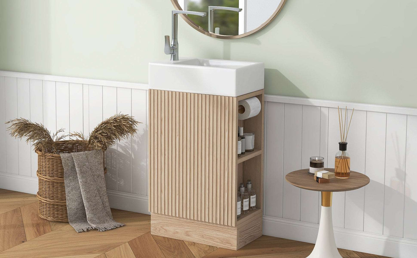 Bathroom Vanity Cabinet with Sink Two-tier Shelf COLOR:walnut