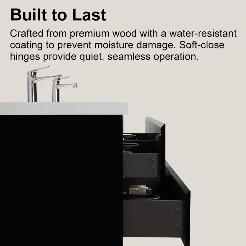 71 X 20 Modern Floating Double Sink Bathroom Vanity - Wall Mounted Storage Cabinet color: Black