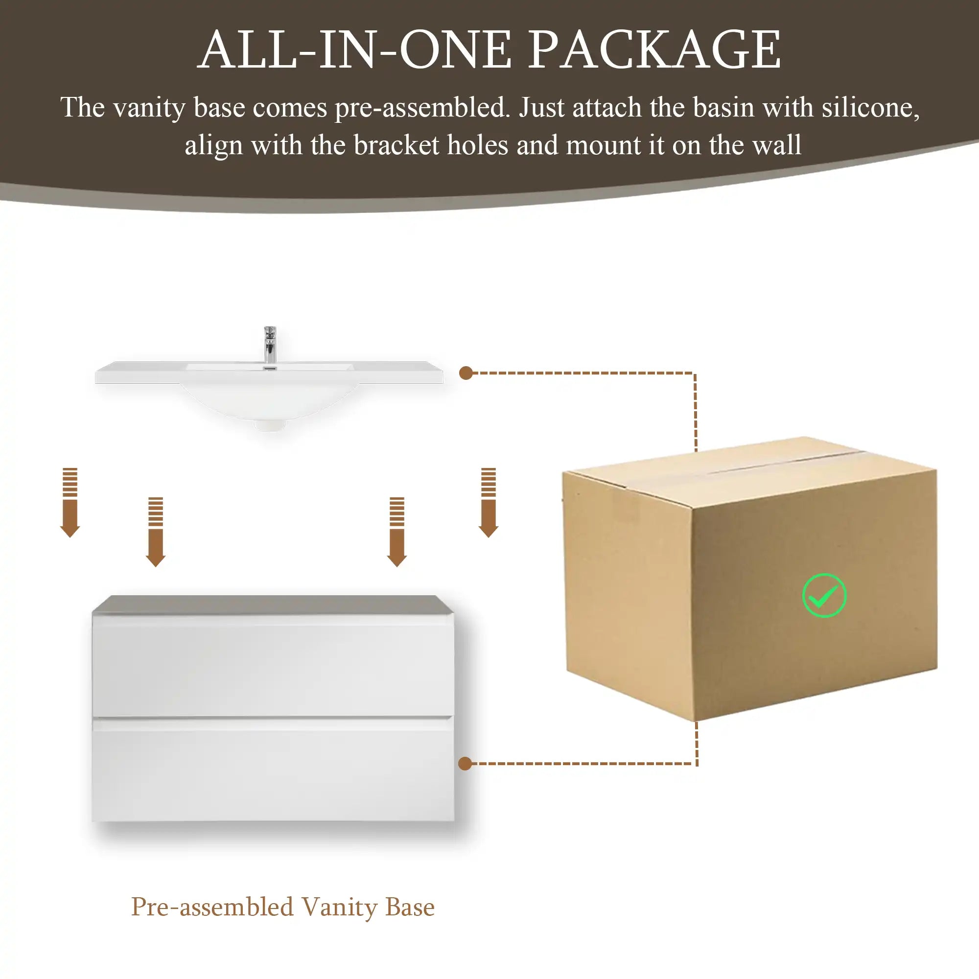 Oakmere Series 36" White Bathroom Floating Vanity with Resin Sink &amp; 2 Soft-Close Drawers