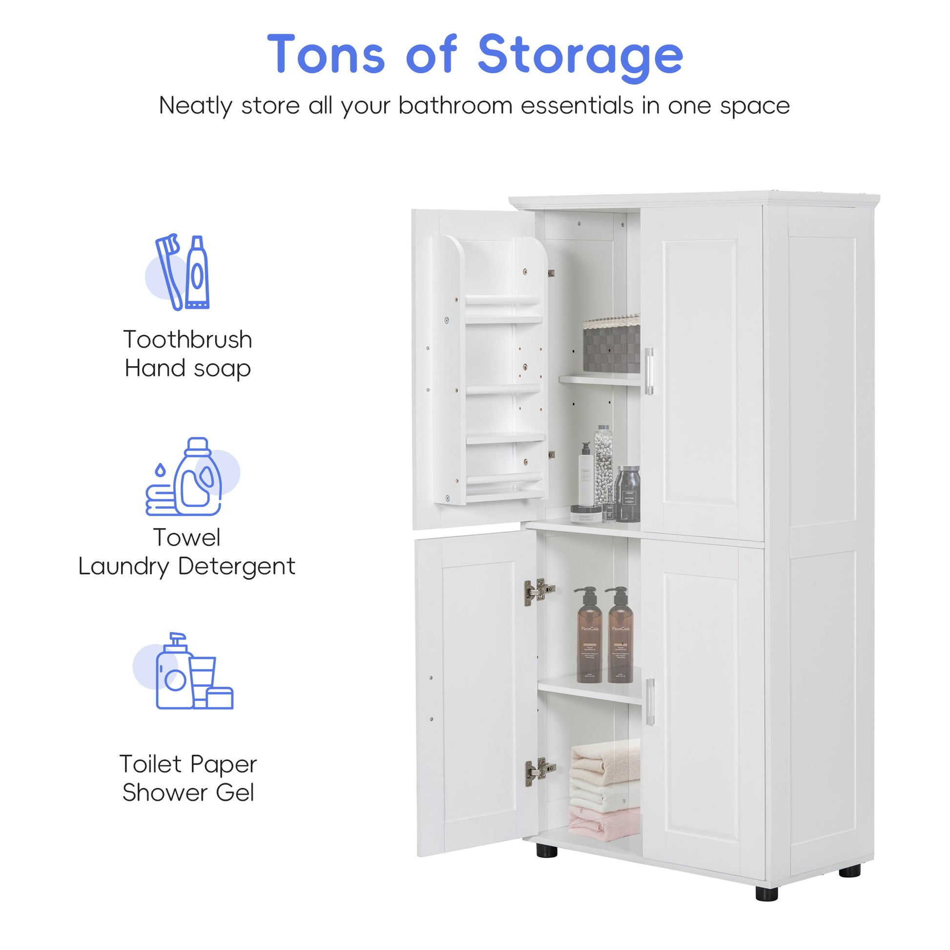 Bathroom Floor Storage Cabinet with 4 Doors color:white