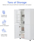 Bathroom Floor Storage Cabinet with 4 Doors color:white