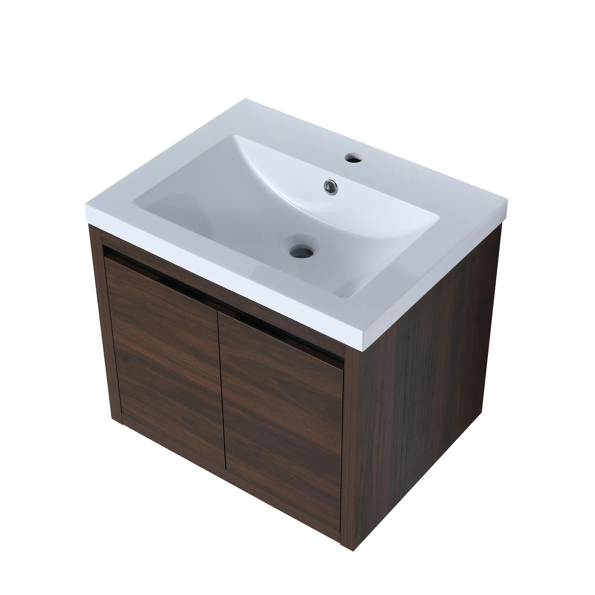 Integrated resin sink on Walden Series 24 inch floating vanity bathroom with smooth surface.