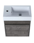 Front view of 18" gray bathroom vanities with integrated white resin sink and clean-lined cabinet design.