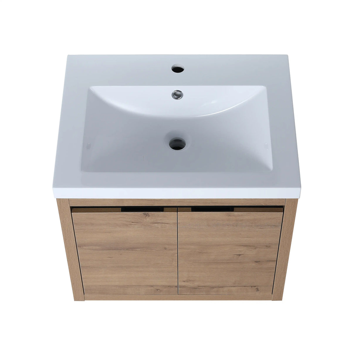 24" wall mounted vanity unit with integrated resin sink, smooth seamless basin design.