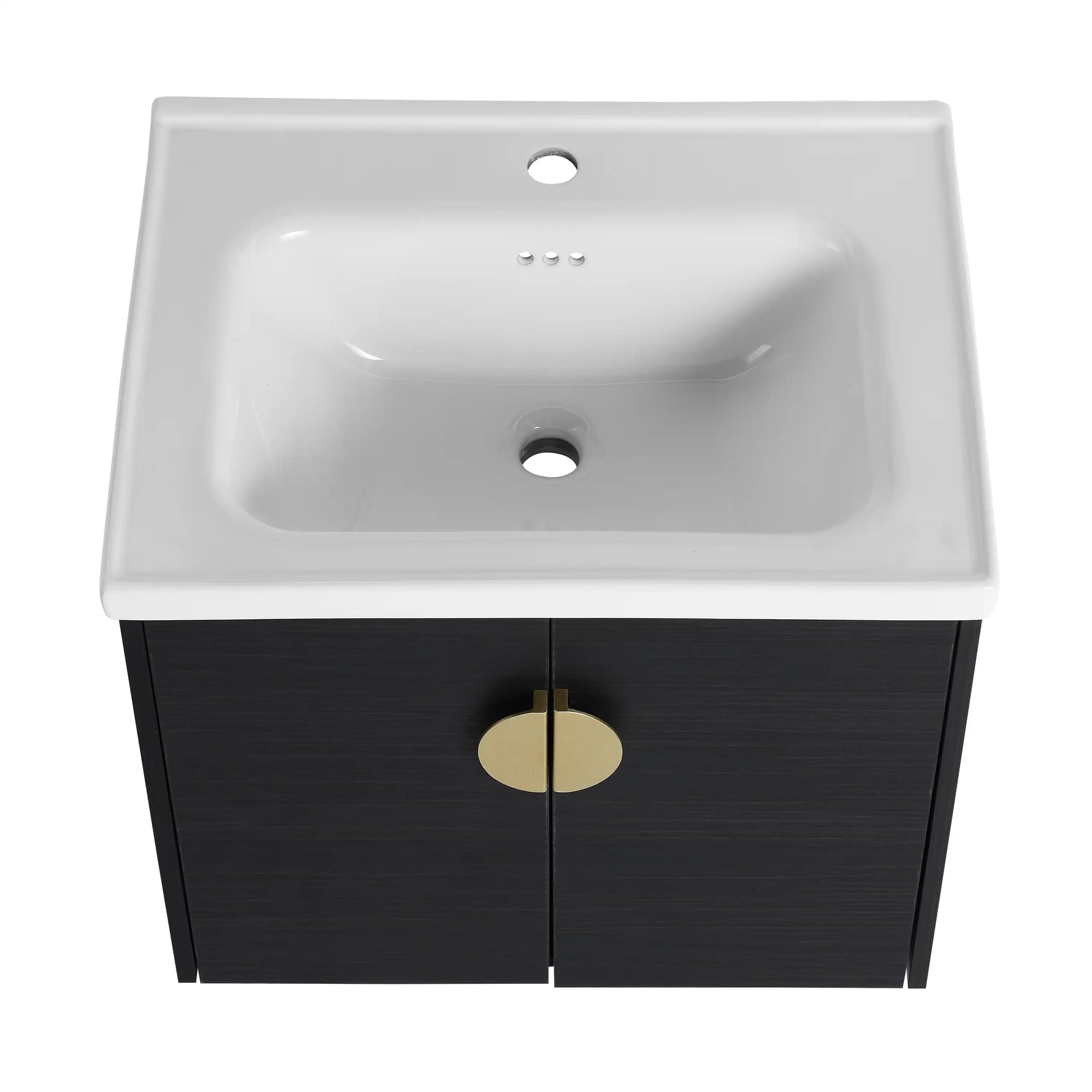 Top view of 24 inch small corner vanity bathroom with integrated ceramic sink | Ace Decor