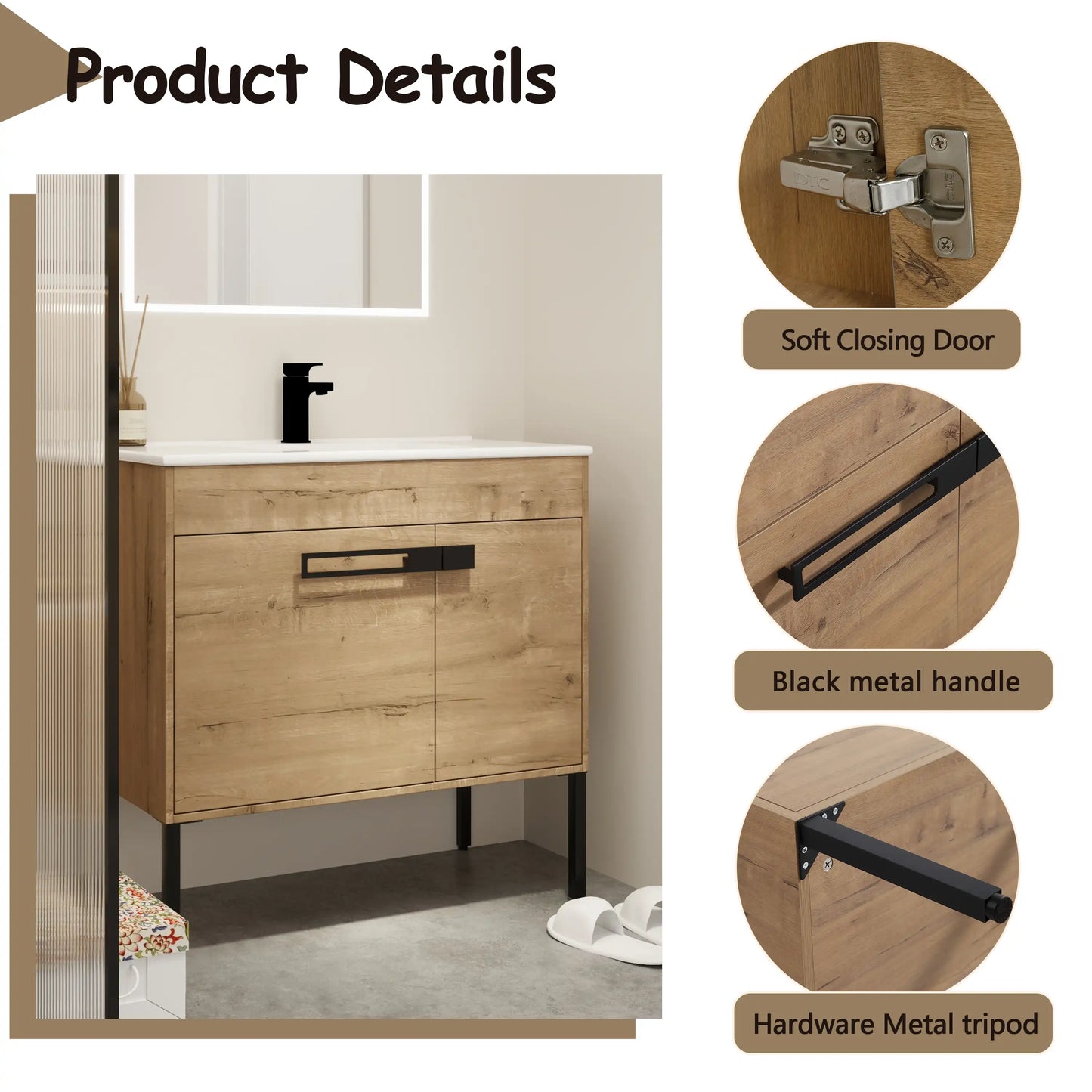 Bathroom Vanity With Sink, Freestanding Bathroom Vanity or Floating is Optional Conversion color: Imitative Oak | size:36 inch