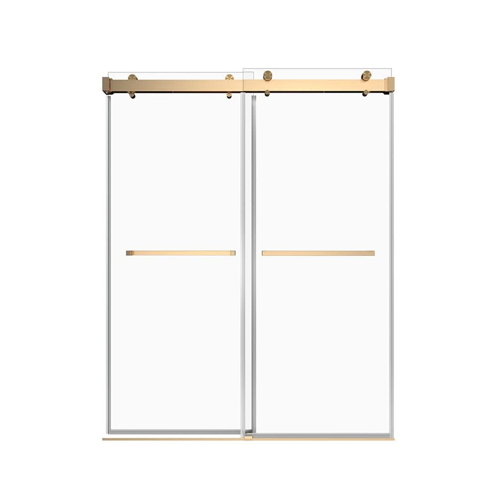 Gorgeous Single Sliding Frameless Shower Door With 3/8 Inch Clear Glass color:brushed gold