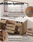 Soleil 60" Bathroom Vanity with Sink, Natural Wood Cabinet with Drawers