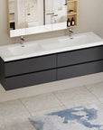 Sleek Floating Bathroom Vanity with Dual Resin Basins & Soft Close Drawers color: Black