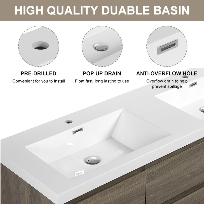 47/59" Modern Floating Bathroom Vanity with Resin Top Basin color: Ash Grey | sink: Double