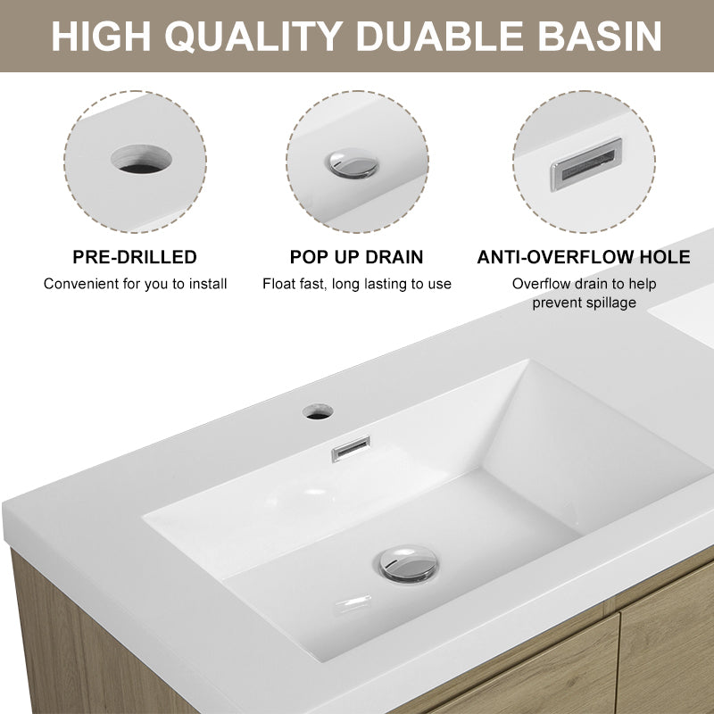 47/59&quot; Modern Floating Bathroom Vanity with Resin Top Basin color: Oak | sink: Double