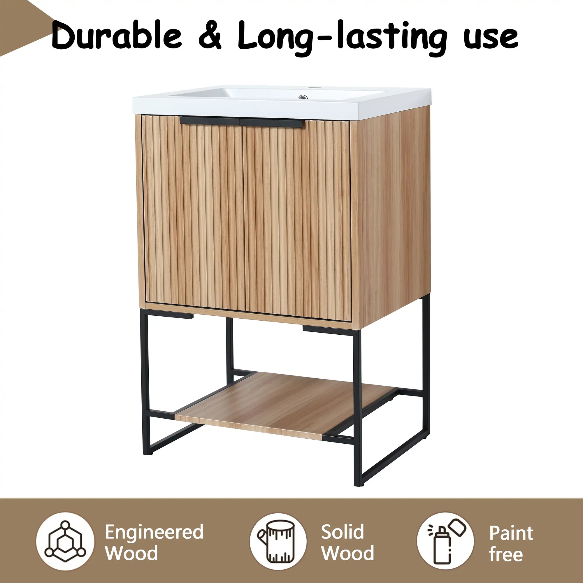 Freestanding 24 inch bathroom vanity with sink durable construction with open shelf design | Ace Decor