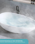 59" Matte White Egg-Shaped Resin Stone Freestanding Tub with Overflow & Pop-Up Drain – Stylish Solid Surface for Modern Bathrooms color: Matte White