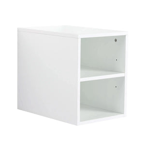 Side view of 12 inch wall-mounted open bathroom storage cabinet with open shelves.