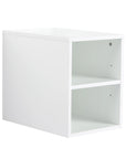 White two-tier side storage shelf for the Monterey Series bathroom vanity.
