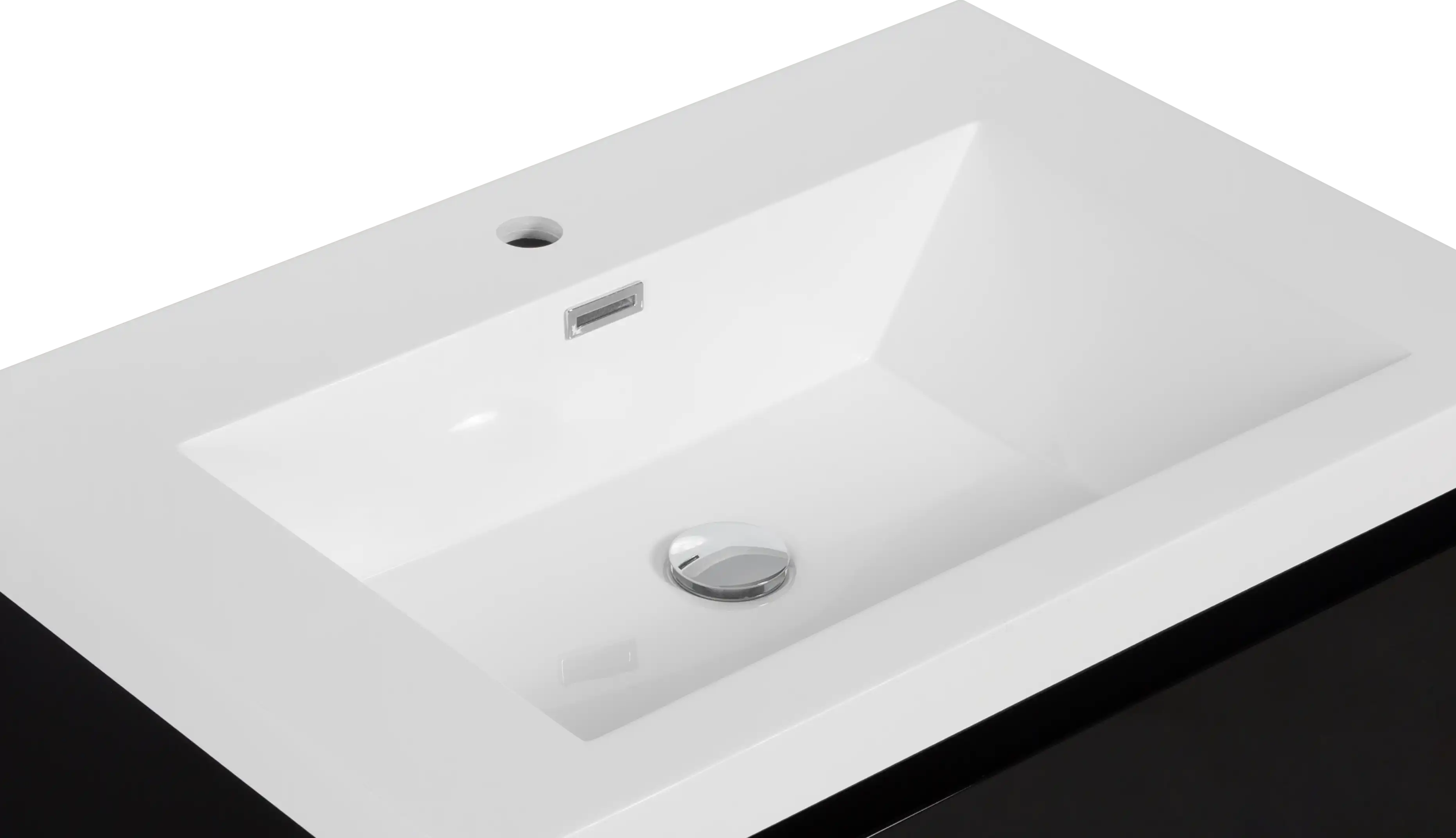 23-42 Inch Glossy Black Bathroom Floating Vanity with Resin Sink and 2 Soft-Close Drawers