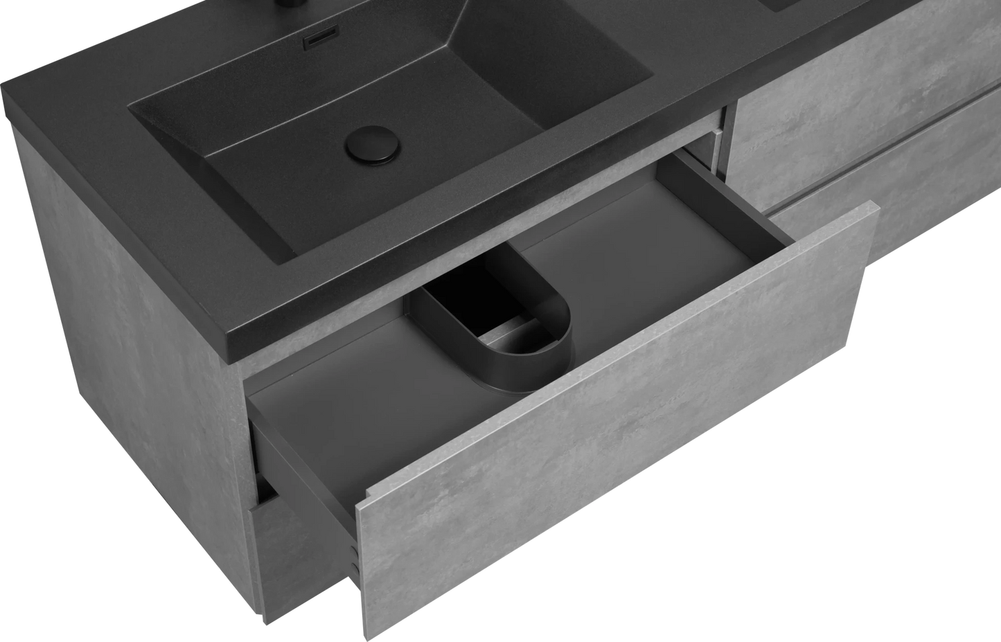 59/71" Grey Modern Floating Bathroom Vanity with Double Black Quartz Top & Soft Close Drawers color: Grey