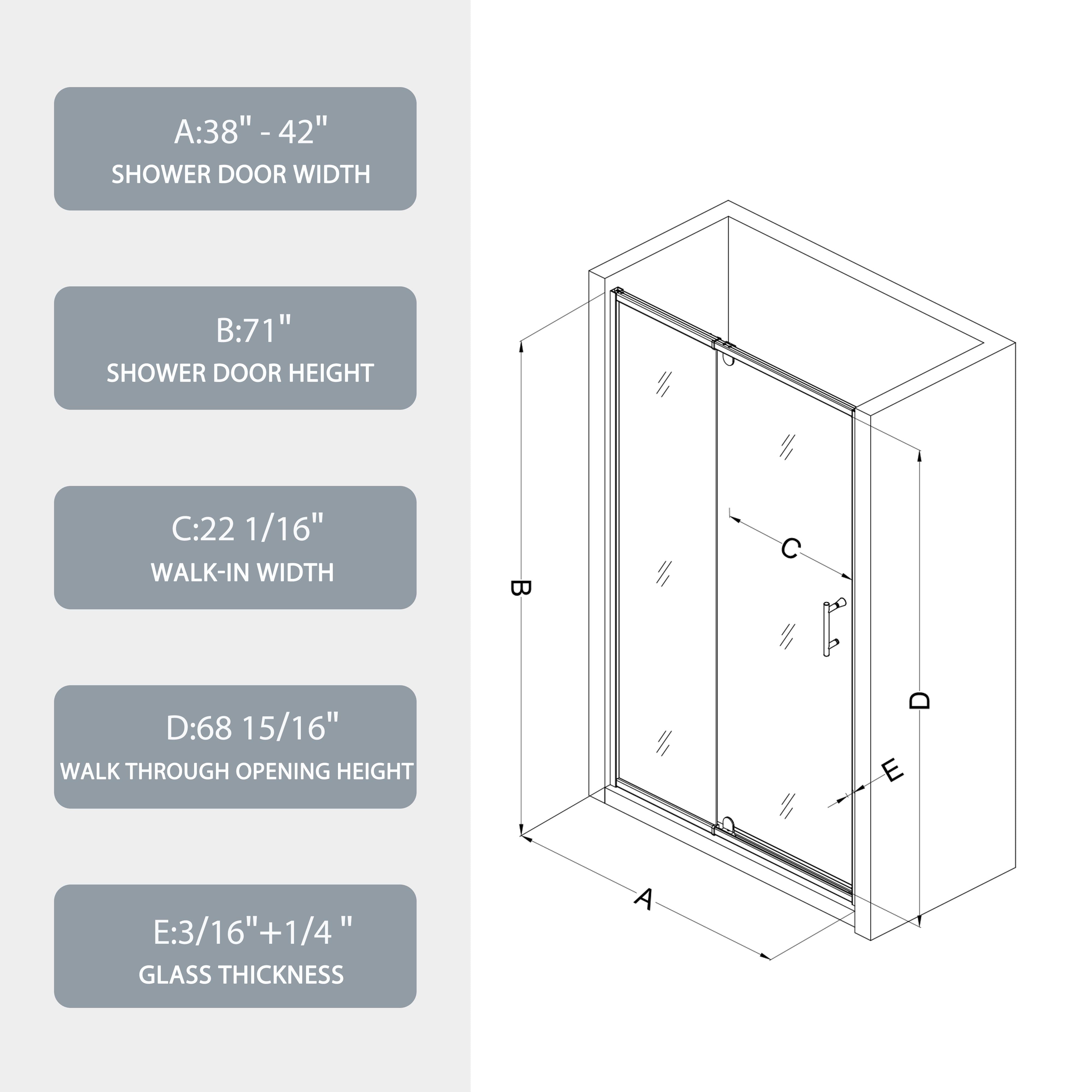 42‘’ x 71'' Black Framed Pivot Shower Door – Easy Access & Watertight Seal