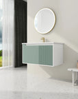 Styled room view of mint green 36 bathroom vanity sink | Ace Decor