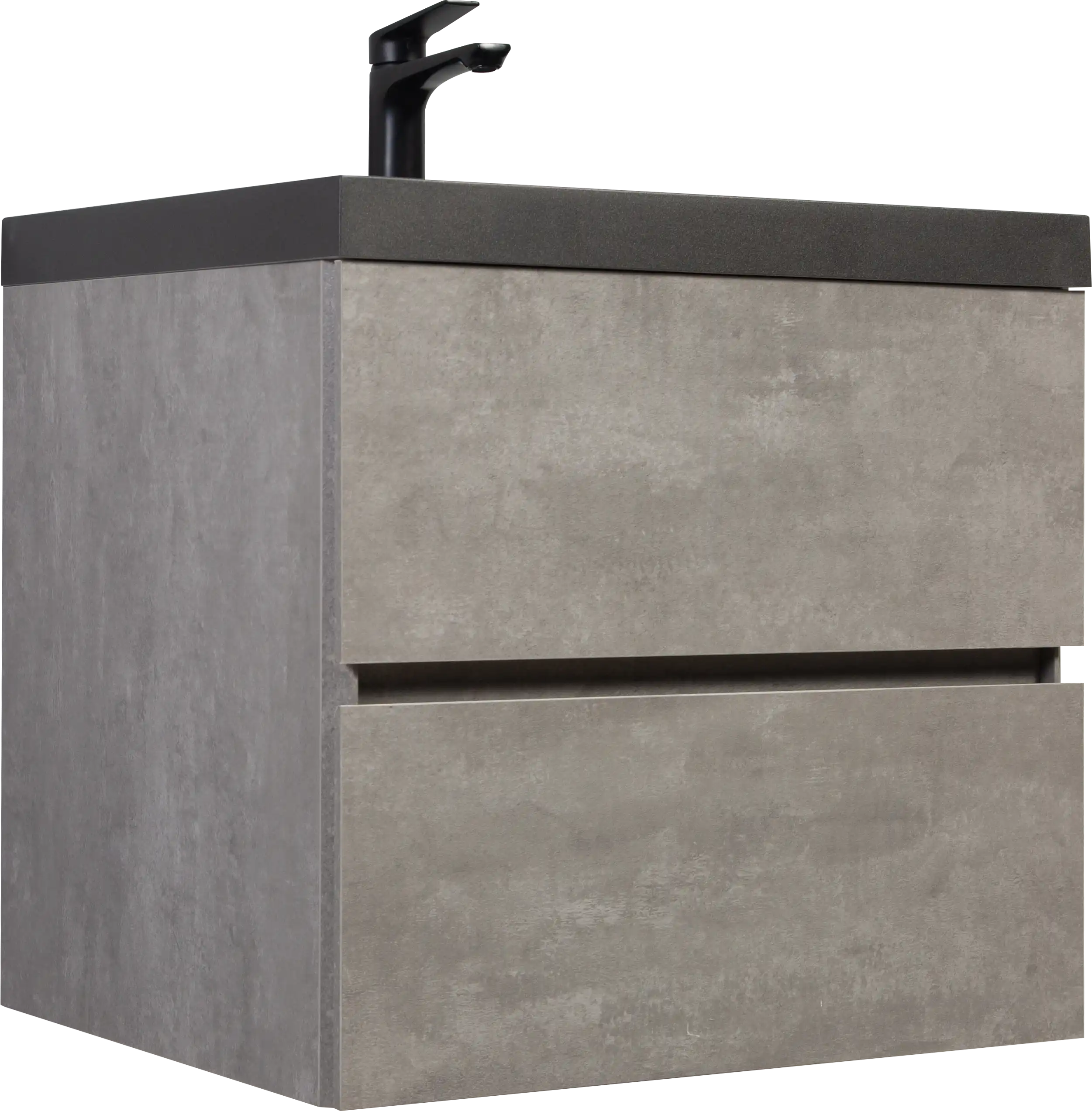 23''-47'' Floating Dark Grey Corner Vanity with Matte Black Sink - 2 Soft Close Drawers