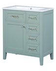 30 inch green bathroom vanity with sink front angle view | Ace Decor