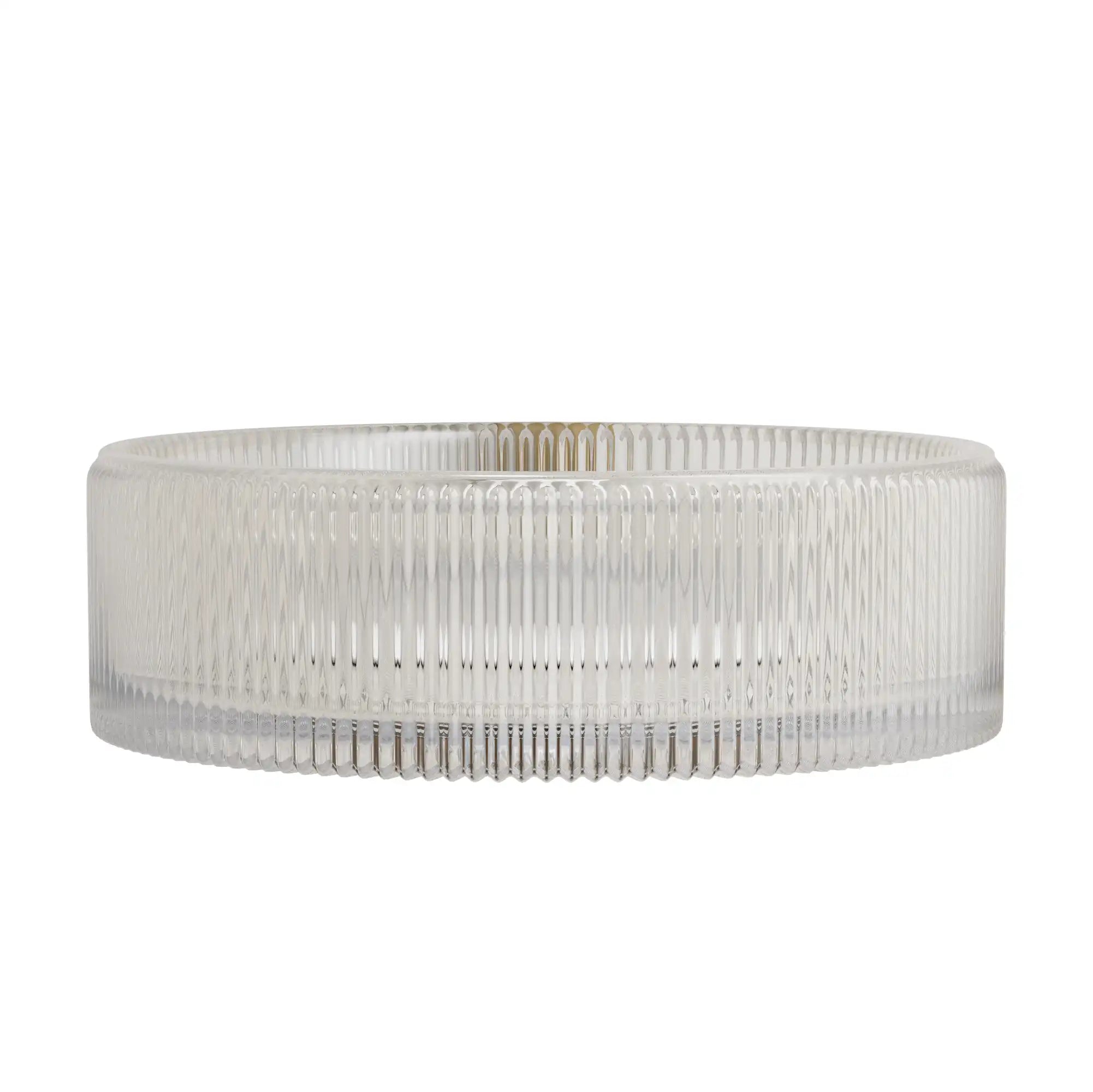 14 inch ribbed glass small sink for bathroom in clear round design | Ace Decor