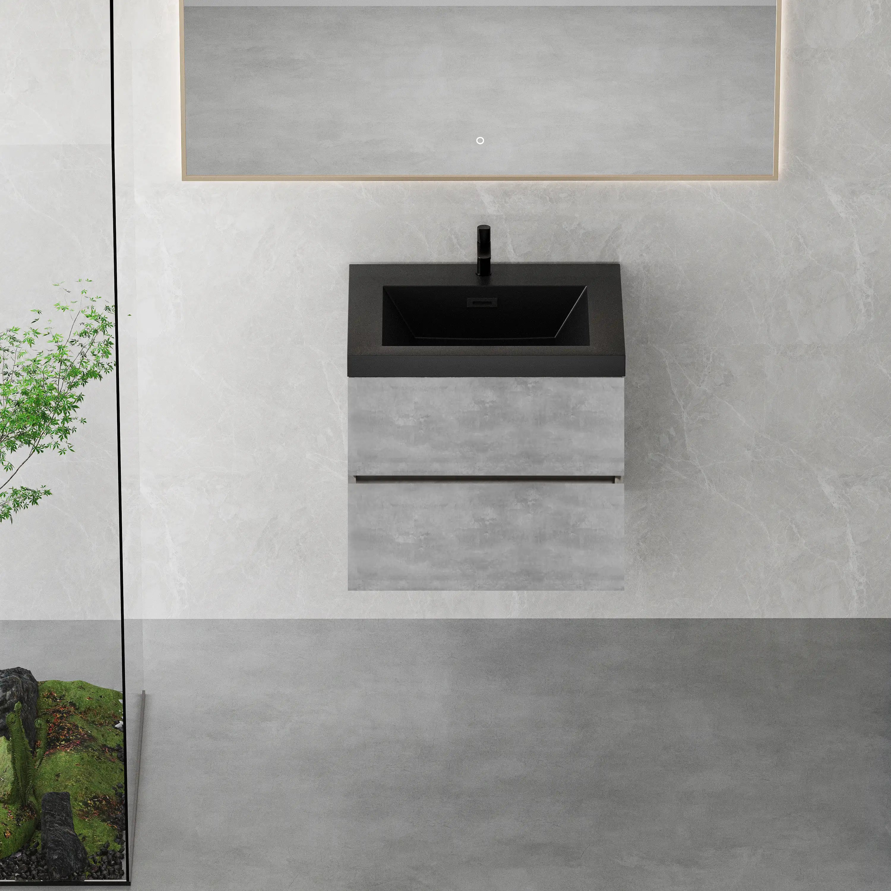 23''-47'' Floating Dark Grey Corner Vanity with Matte Black Sink - 2 Soft Close Drawers