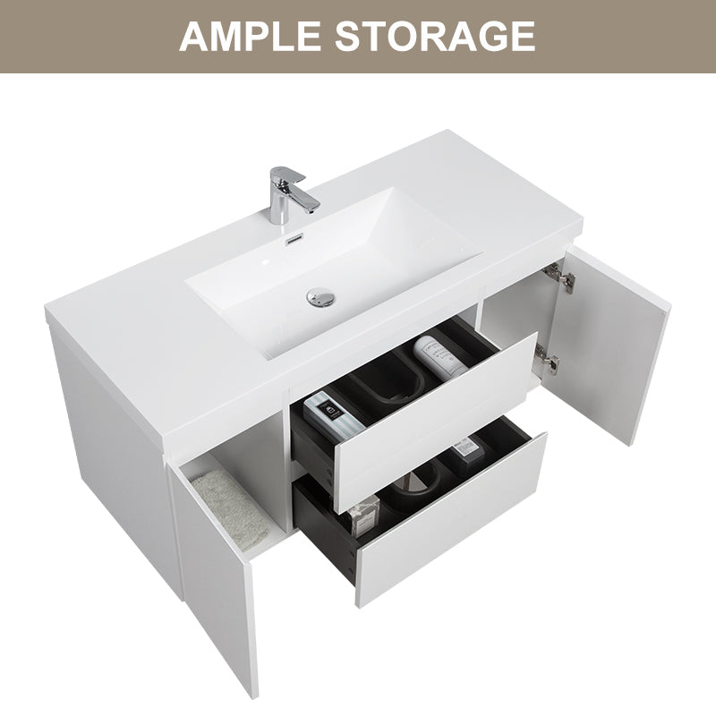 47/59" Modern Floating Bathroom Vanity with Resin Top Basin color: White | sink: single