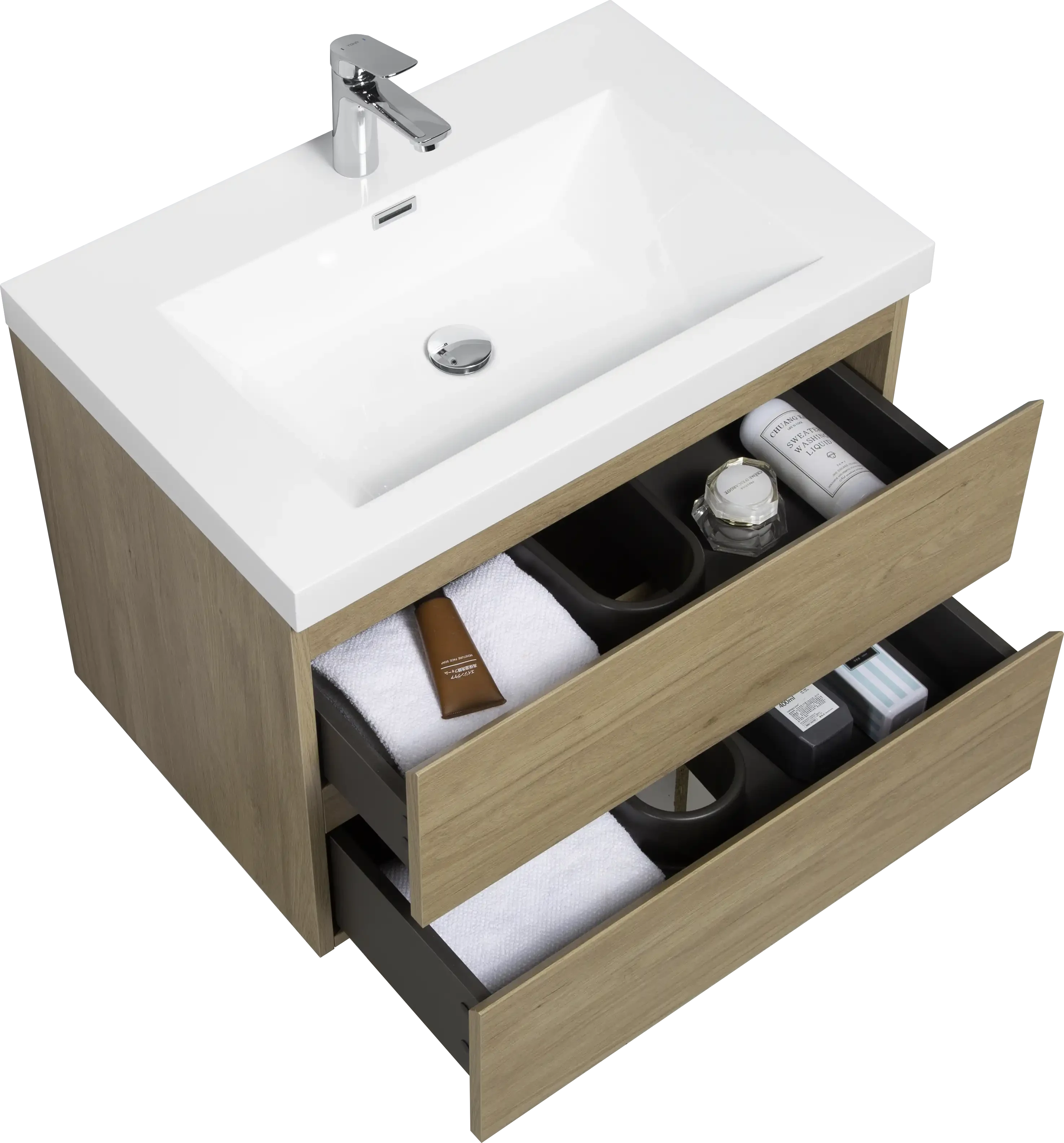 Floating Bathroom Vanity with Resin Top Basin & Soft Close Drawers - Modern Wall-Mounted Storage Cabinet color: Black