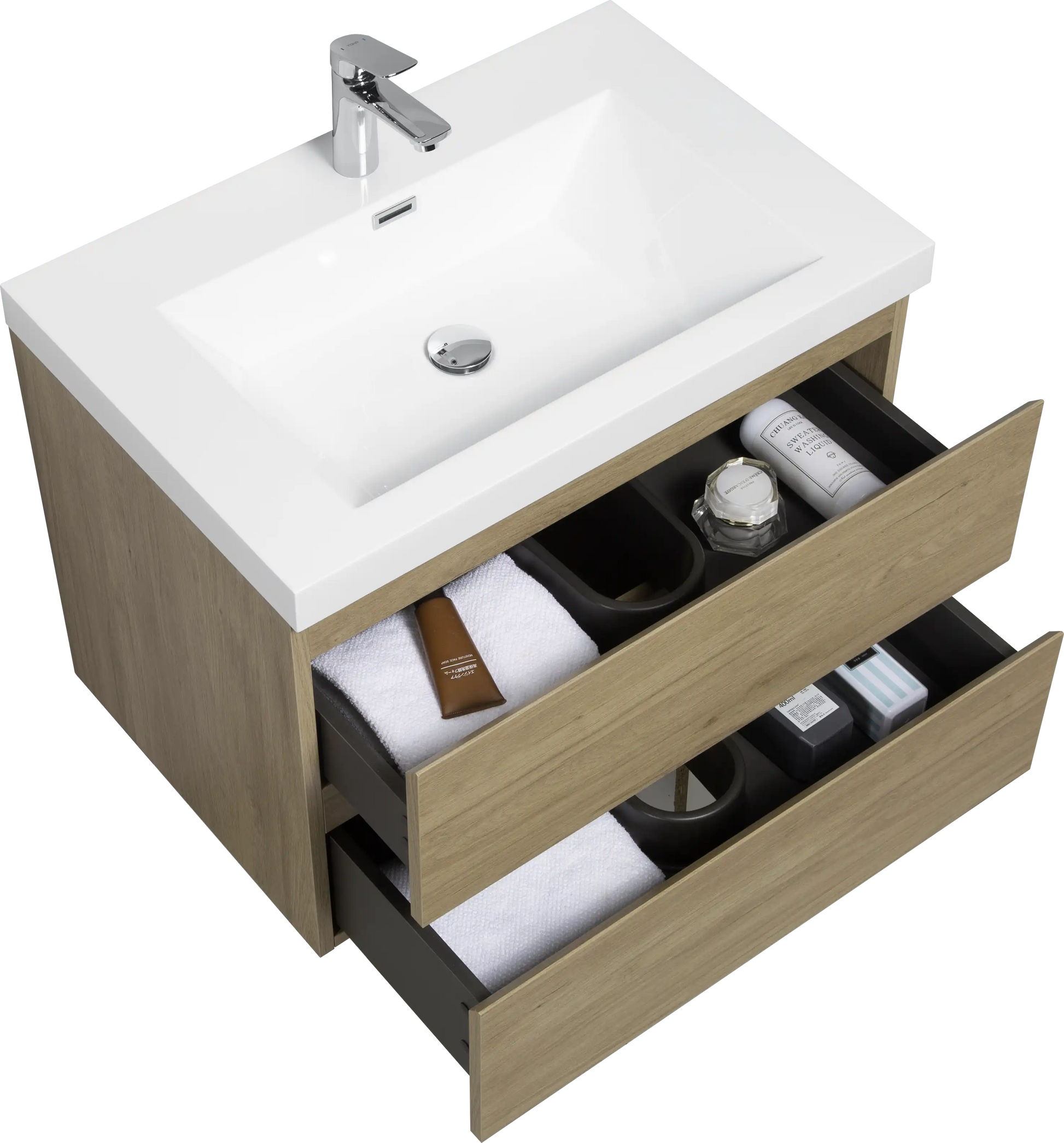 Floating Bathroom Vanity with Resin Top Basin & Soft Close Drawers - Modern Wall-Mounted Storage Cabinet color: Black