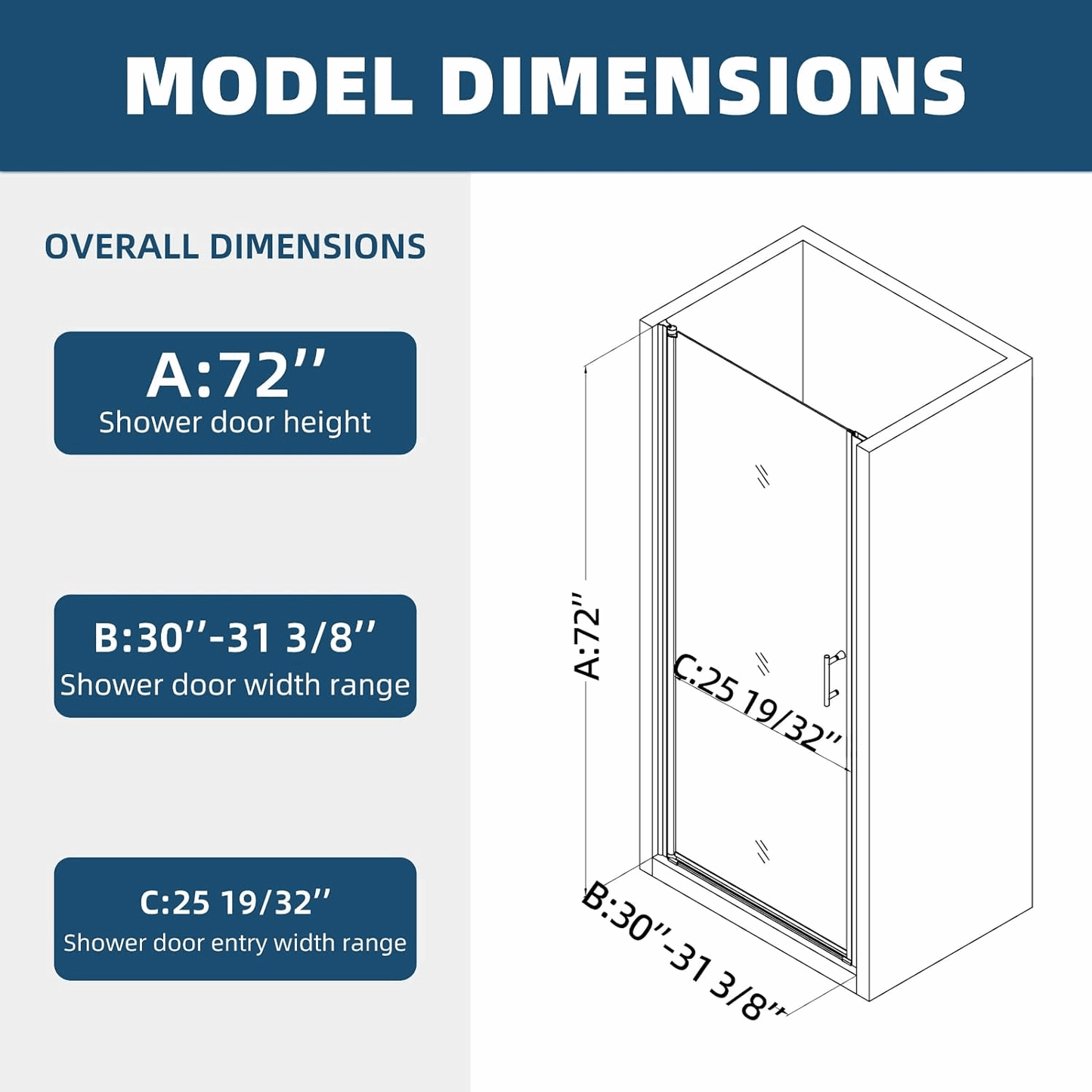 30" W x 72" H Frameless Pivot Shower Door color:Matte Black