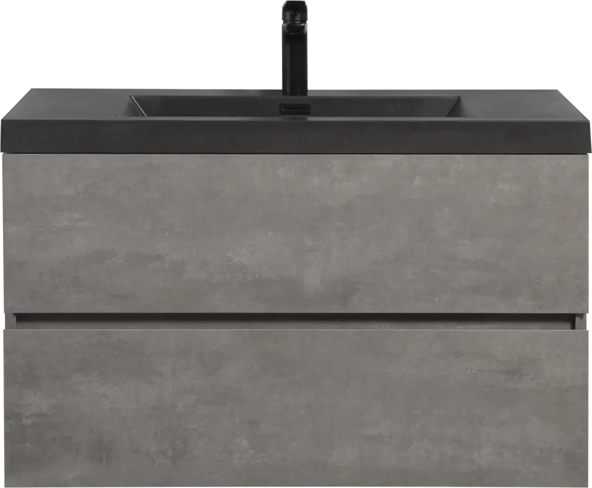 Floating Bathroom Vanity with Quartz Sand Basin and Soft Close Drawers color: Grey