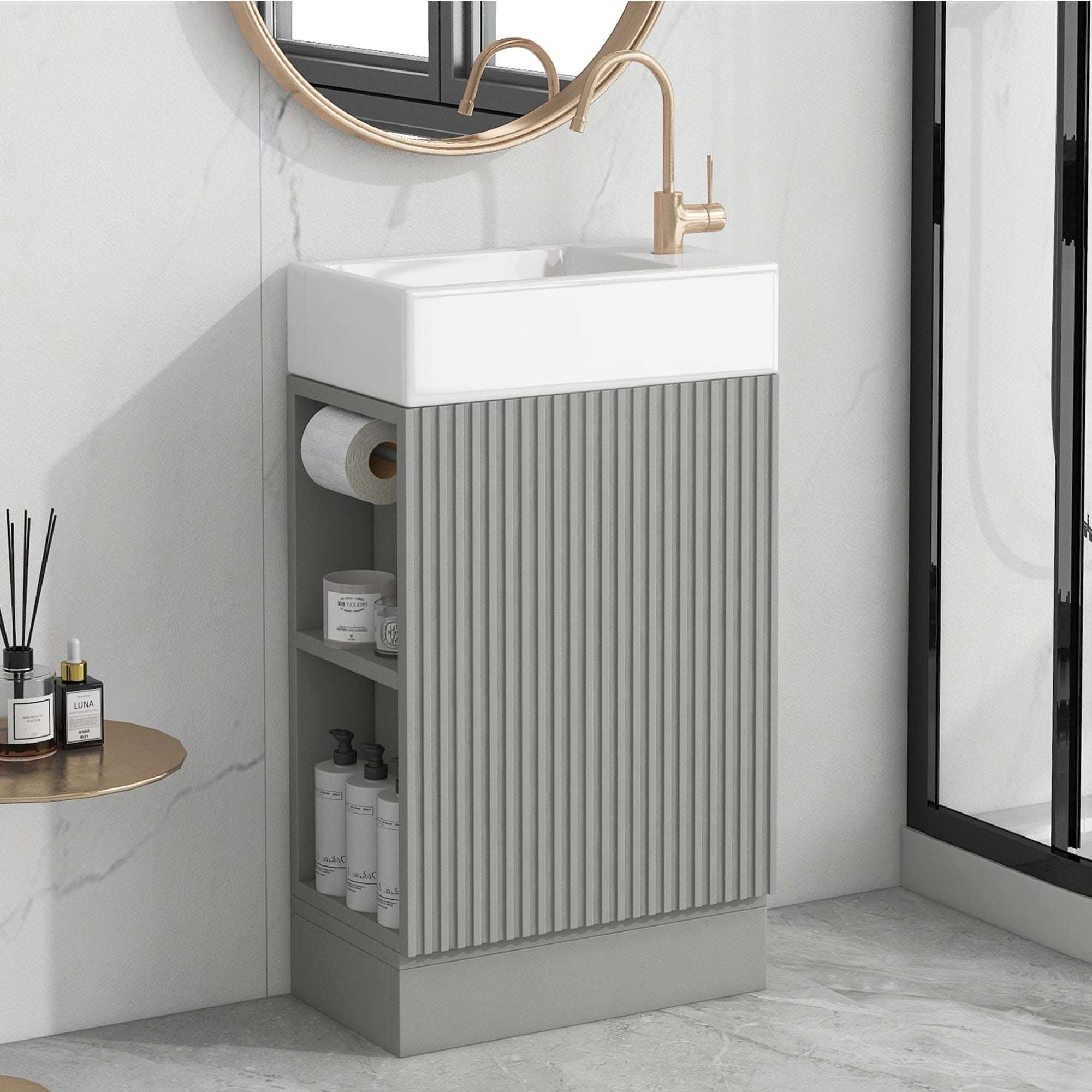 Bathroom Vanity Cabinet with Sink Two-tier Shelf COLOR:grey