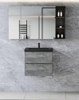 Floating Bathroom Vanity with Quartz Sand Basin and Soft Close Drawers color: Grey