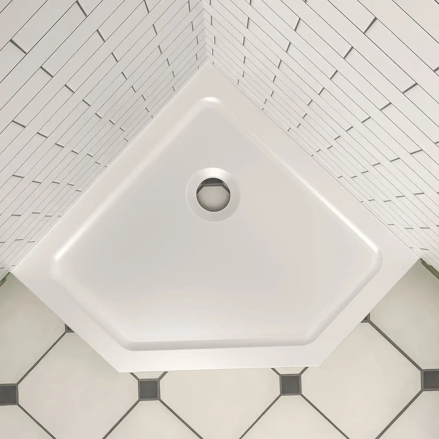 Corner Drain Neo-Angle Shower Base for Tile color:White