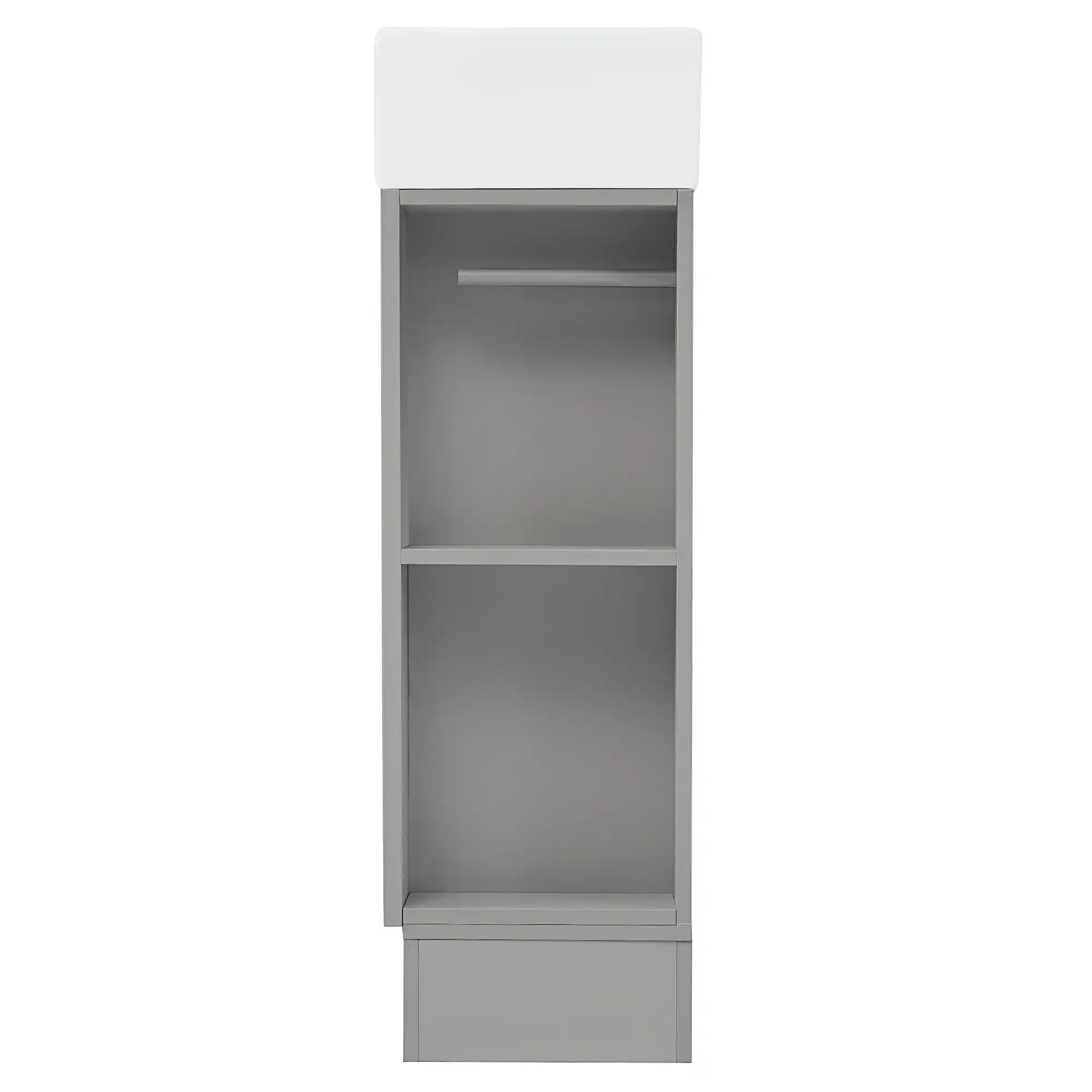 18 inch vanities for bathrooms with side shelf, textured gray side view | Ace Decor