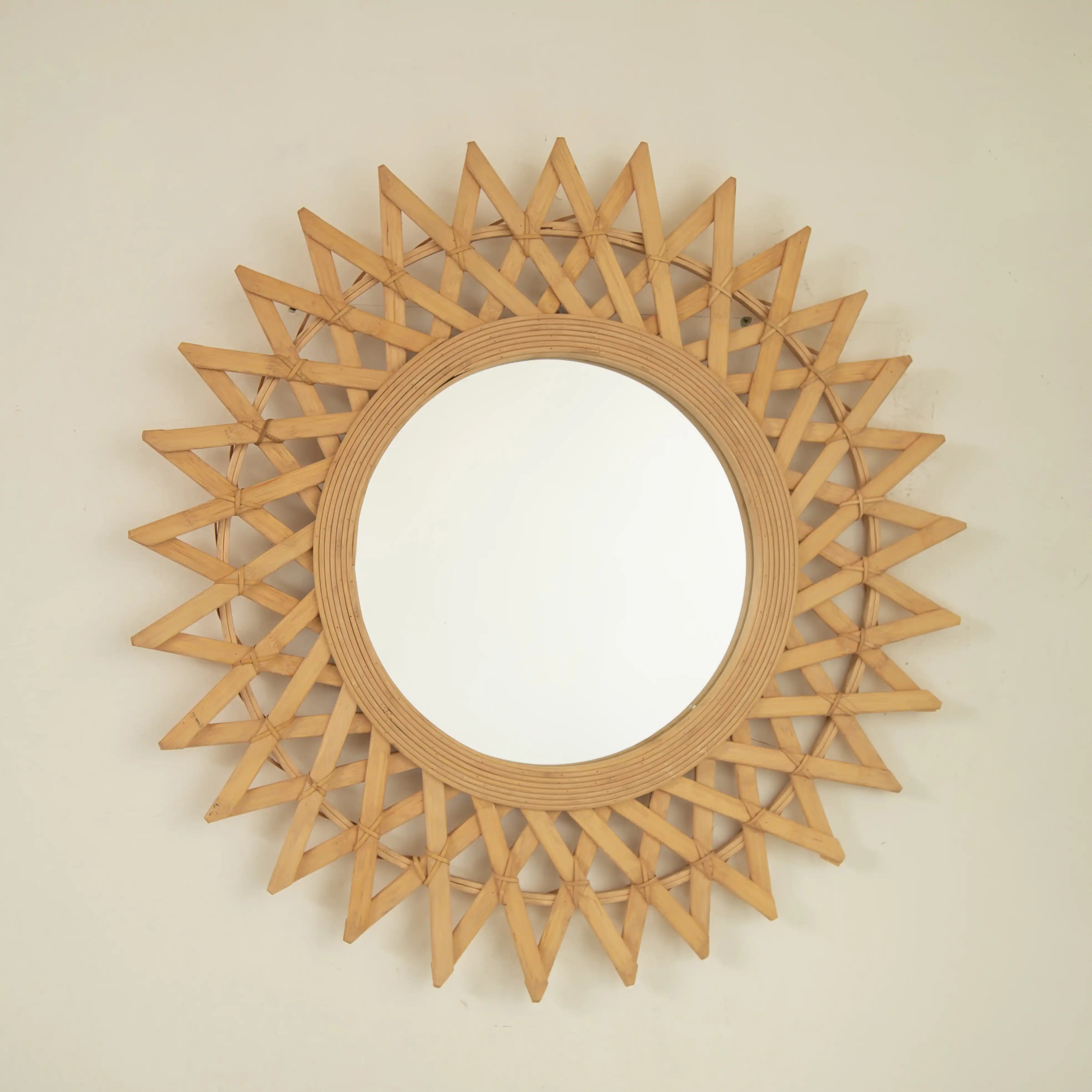 24-inch bamboo bathroom mirror with handcrafted sunburst design | Ace Decor