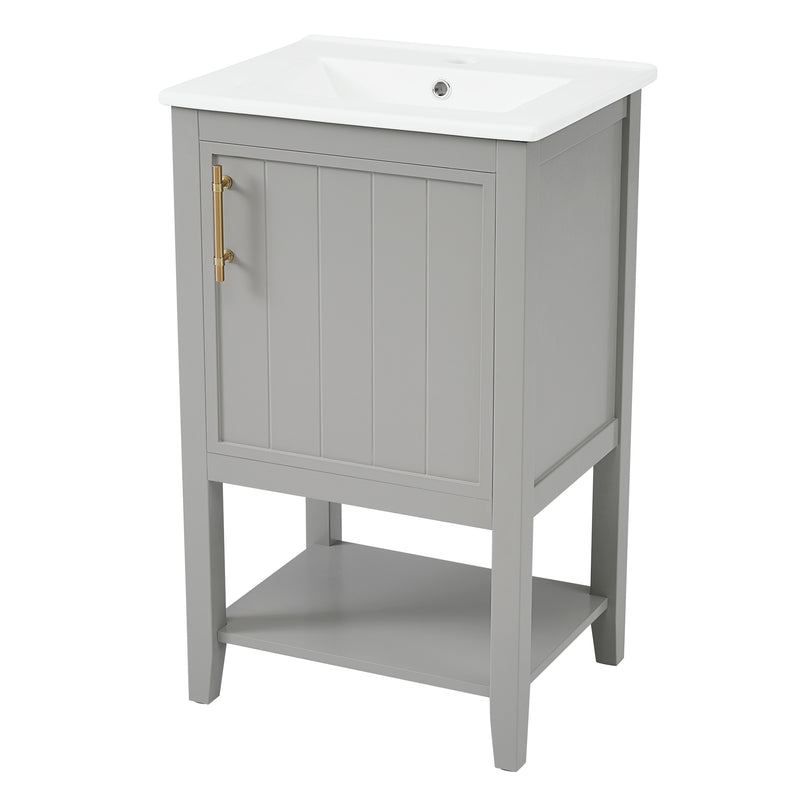 20" Taupe Grey Bathroom Vanity Cabinet with Sink | Soft Closing Door Storage Rack and Open Shelf