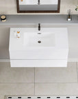 Floating Bathroom Vanity with Resin Top Basin & Soft Close Drawers - Modern Wall-Mounted Storage Cabinet color: White