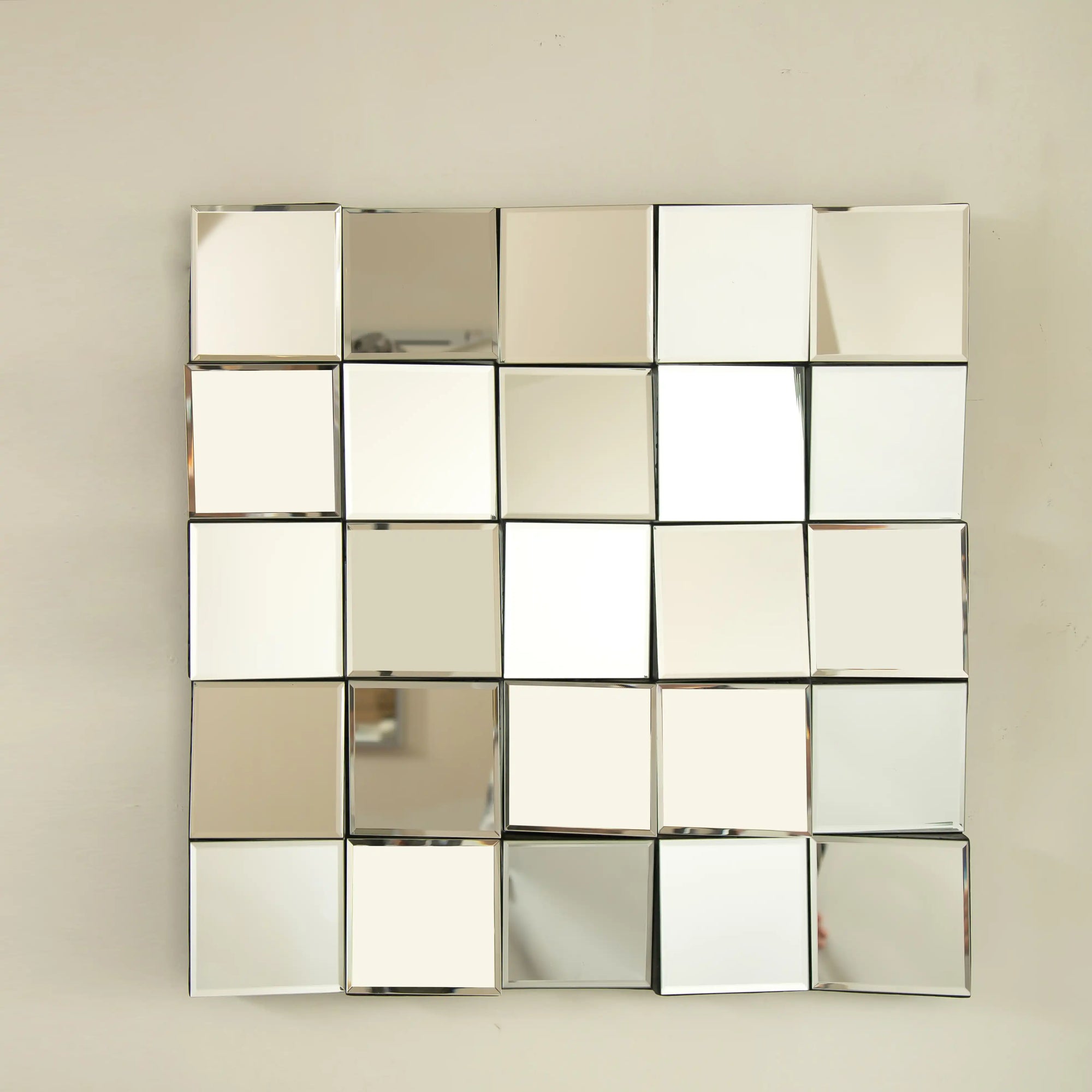 Front view of 24-inch modern entryway mirror and bench decorative cube wall mirror | Ace Decor