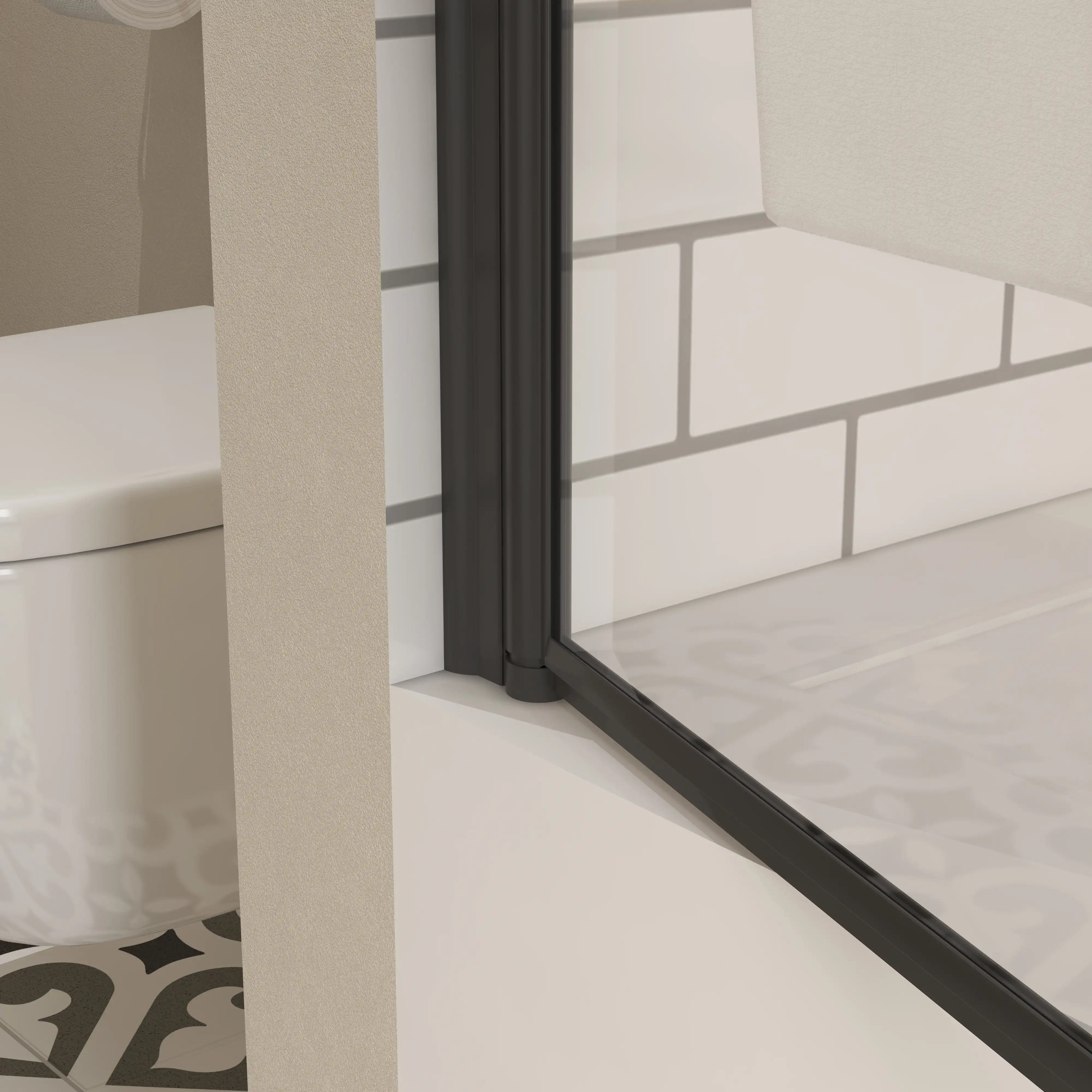 34 x 58 bathtub half glass door with matte black pivot hinge and waterproof bottom seal | Ace Decor