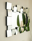 Angled view of the 39 x 29 modern decorative mirror highlighting its multi-layer geometric frame | Ace Decor