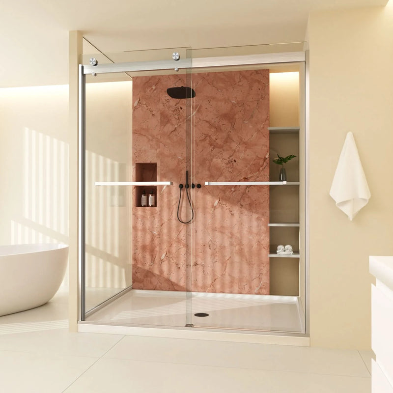 Vantelle-X Series 56-60" x 74" Frameless Double Sliding Glass Shower Doors - More Open, Leak-Free