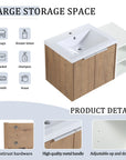 Monterey Series 36" Floating Bathroom Vanity in Imitative Oak with Side Cabinet and Integrated Sink