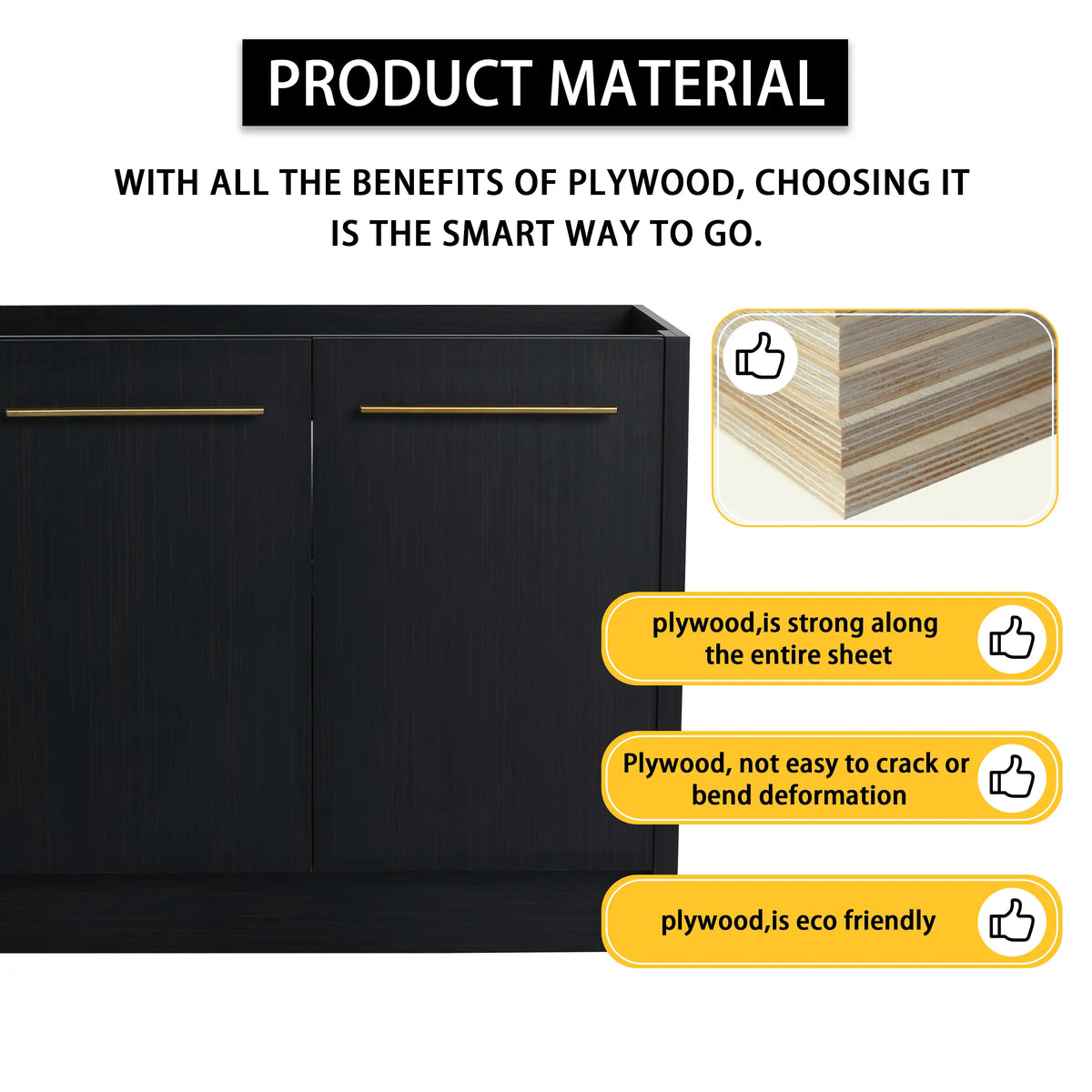 36" freestanding bathroom vanity plywood material detail highlighting durability and eco-friendly build.