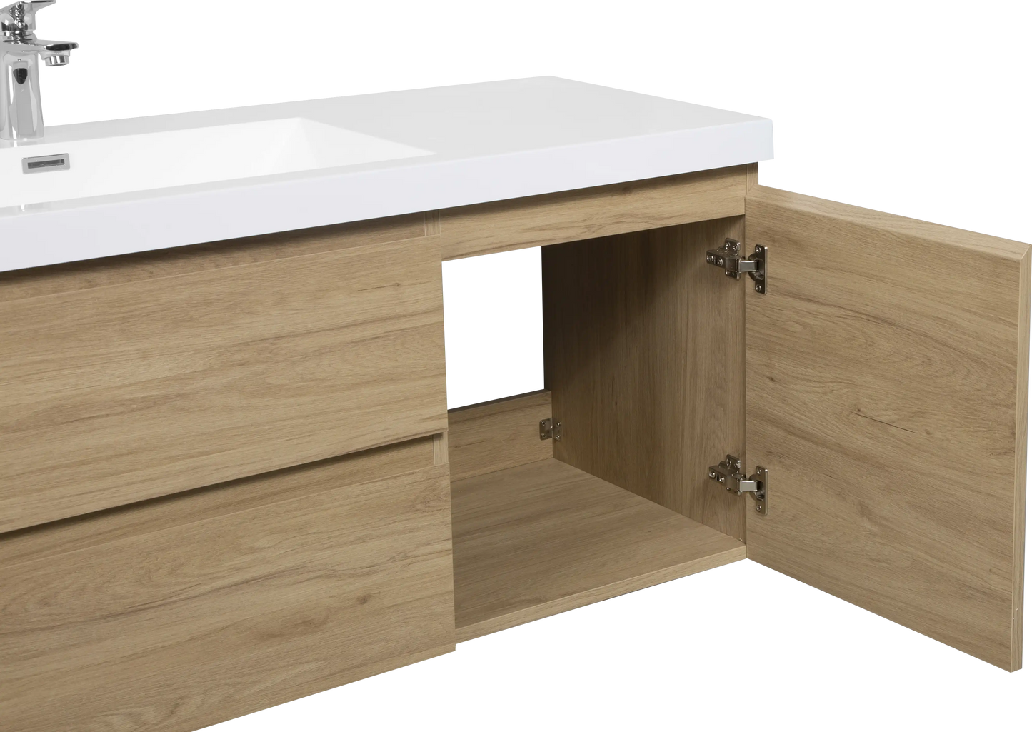 Modern Floating Bathroom Vanity with Resin Top Basin & Soft Close Drawers - Wall-Mounted Storage Cabinet color: Oak