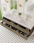 TerraLine Series 72" Dark Oak Wall-mounted Bathroom Vanity – Double Sinks & 4 Soft-Close Drawers